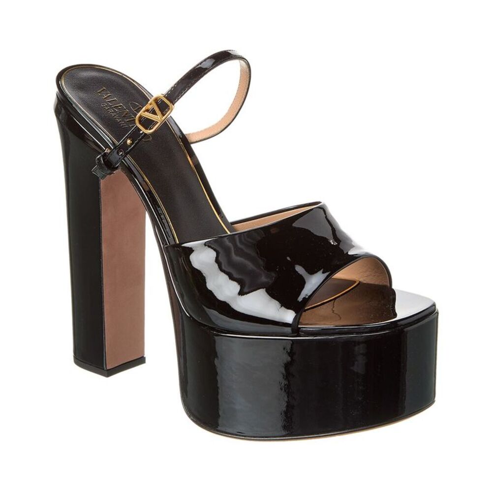 Valentino Vlogo Tan-Go 155 Patent Platform Sandal, Black